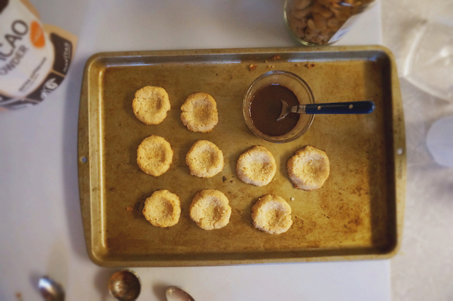 coconut cacao thumbprint cookies