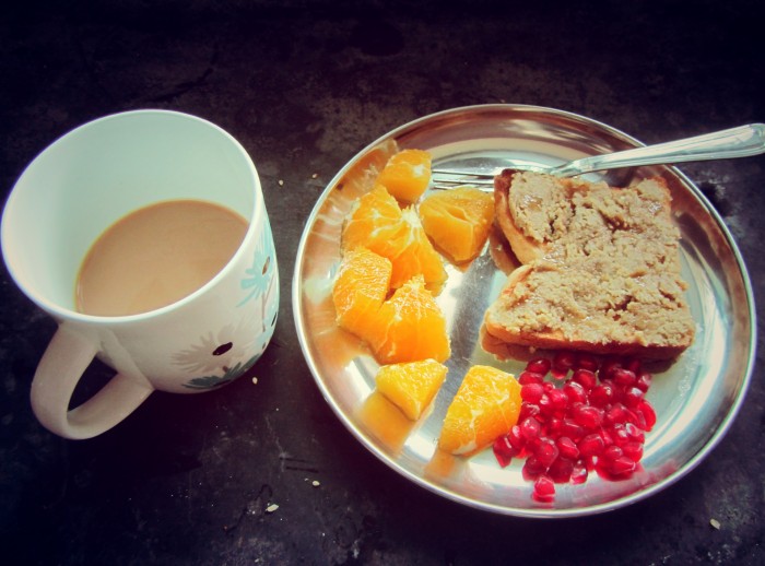 Tahini toast with honey for breakfast. 