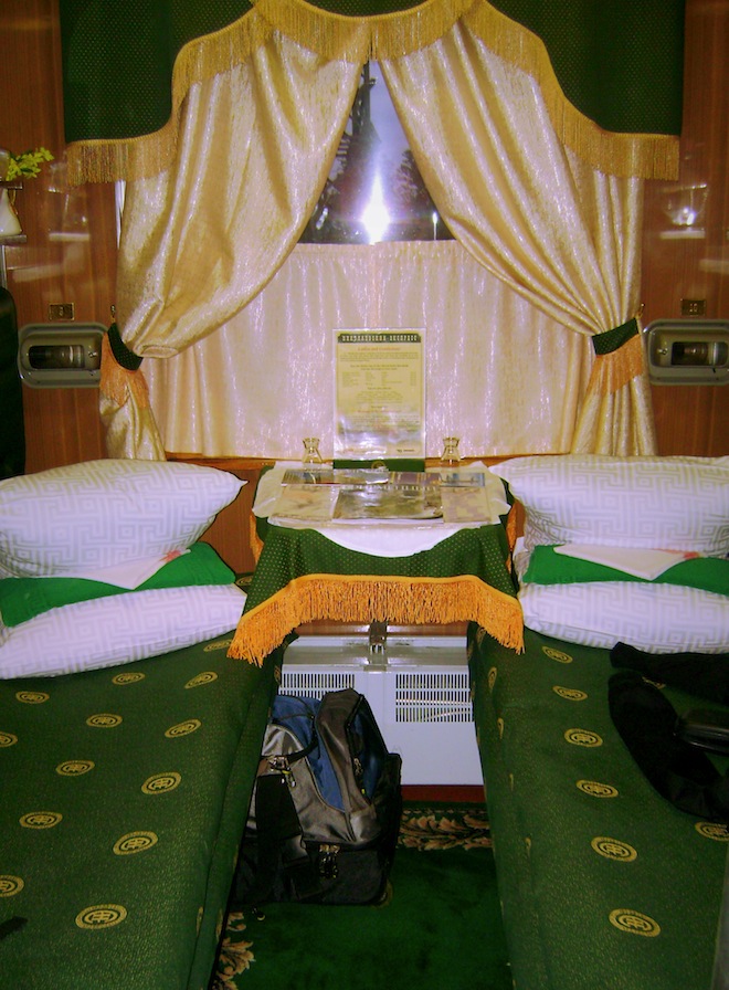 Inside he train from Moscow to St Petersburg