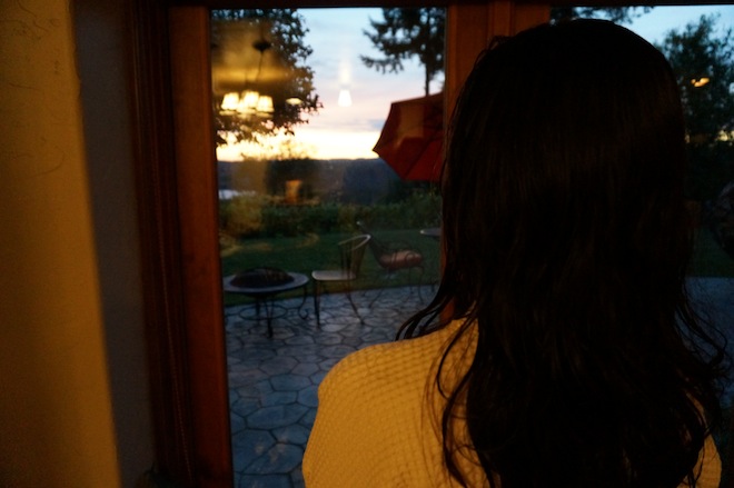 Enjoying the sunset after the sauna.