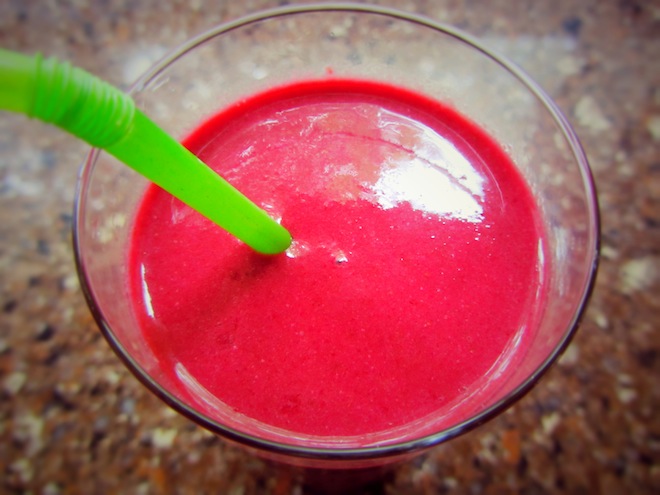 Beet and strawberry smoothie.